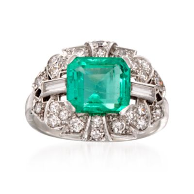 C. 1950 Vintage 2.35 Carat Emerald and .75 ct. t.w. Diamond Cocktail Ring in Platinum. Size 6.25 &mdash; Alt Image 1