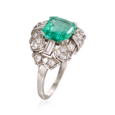 C. 1950 Vintage 2.35 Carat Emerald and .75 ct. t.w. Diamond Cocktail Ring in Platinum. Size 6.25 &mdash; Alt Image 3