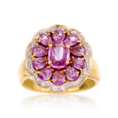 2.60 ct. t.w. Pink Sapphire and .10 ct. t.w. Diamond Cluster Ring In 18kt Yellow Gold &mdash; Alt Image 1