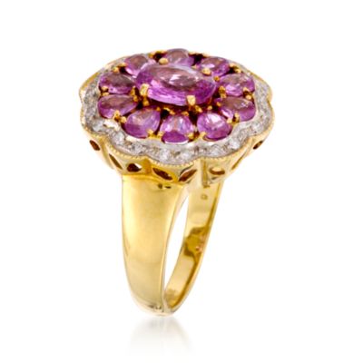 2.60 ct. t.w. Pink Sapphire and .10 ct. t.w. Diamond Cluster Ring In 18kt Yellow Gold &mdash; Alt Image 3