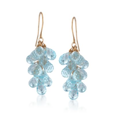 25.00 ct. t.w. Blue Topaz Cluster Earrings in 14kt Yellow Gold &mdash; Alt Image 1