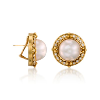 C. 1980 Vintage 16mm Mabe Pearl and 1.00 ct. t.w. Diamond Earrings in 14kt Yellow Gold &mdash; Alt Image 3