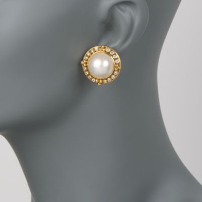 C. 1980 Vintage 16mm Mabe Pearl and 1.00 ct. t.w. Diamond Earrings in 14kt Yellow Gold &mdash; Alt Image 2