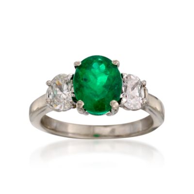 C. 1990 Vintage 1.80 Carat Emerald and 1.10 ct. t.w. Diamond Three-Stone Ring In 14kt White Gold. Size 6.25 &mdash; Alt Image 1