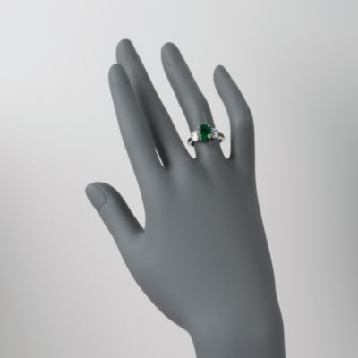 C. 1990 Vintage 1.80 Carat Emerald and 1.10 ct. t.w. Diamond Three-Stone Ring In 14kt White Gold. Size 6.25 &mdash; Alt Image 2