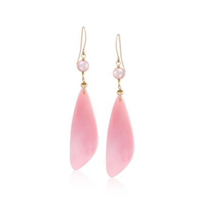 Pink Shell Earrings in 14kt Yellow Gold. Earwire Earrings &mdash; Alt Image 1