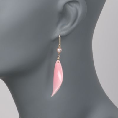 Pink Shell Earrings in 14kt Yellow Gold. Earwire Earrings &mdash; Alt Image 2