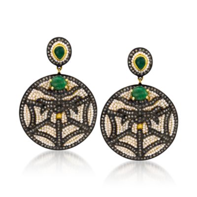 3.05 ct. t.w. Diamond Spider Web Earrings With Emeralds and Pearls In Two-Tone &mdash; Alt Image 1