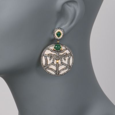 3.05 ct. t.w. Diamond Spider Web Earrings With Emeralds and Pearls In Two-Tone &mdash; Alt Image 2