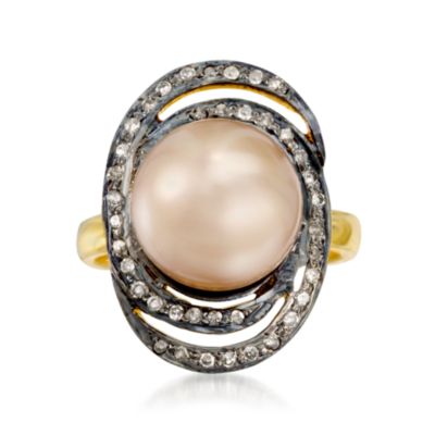 11-12mm Champagne Cultured South Sea Pearl and .45 ct. t.w. Diamond Ring in Two-Tone &mdash; Alt Image 1