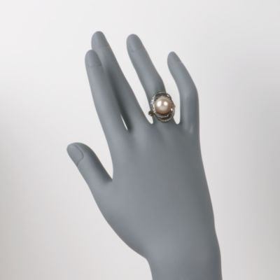 11-12mm Champagne Cultured South Sea Pearl and .45 ct. t.w. Diamond Ring in Two-Tone &mdash; Alt Image 2