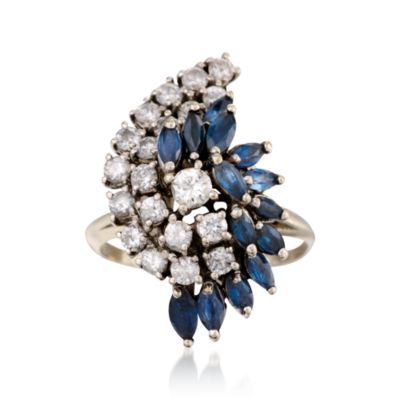 C. 1970 Vintage 2.10 ct. t.w. Sapphire and 1.35 ct. t.w. Diamond Cocktail Ring in 14kt White Gold. Size 10 &mdash; Alt Image 1
