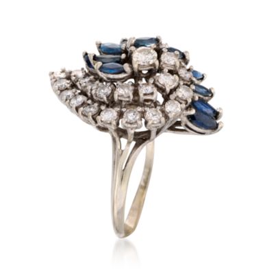 C. 1970 Vintage 2.10 ct. t.w. Sapphire and 1.35 ct. t.w. Diamond Cocktail Ring in 14kt White Gold. Size 10 &mdash; Alt Image 3