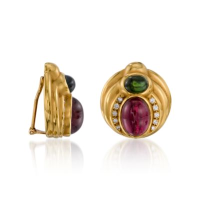 C. 1980 Vintage 27.50 ct. t.w. Tourmaline and .75 ct. t.w. Diamond Earrings In 18kt Yellow Gold &mdash; Alt Image 3