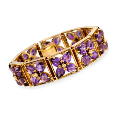 C. 1970 Vintage 37.00 ct. t.w. Amethyst Bracelet in 14kt Yellow Gold. 6.75" &mdash; Alt Image 1