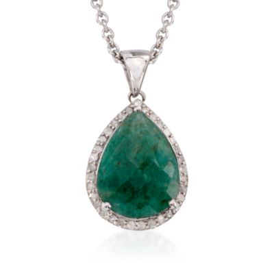 10.00 Carat Emerald and .30 ct. t.w. Diamond Pendant Necklace in Sterling Silver. 18" &mdash; Alt Image 1