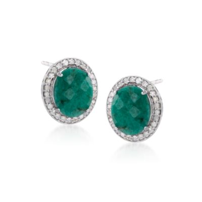 5.40 ct. t.w. Emerald and .50 ct. t.w. Diamond Earrings in Sterling Silver &mdash; Alt Image 1