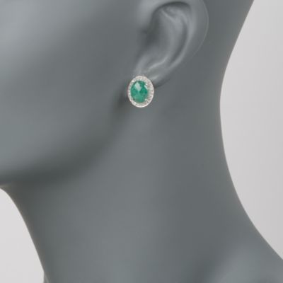 5.40 ct. t.w. Emerald and .50 ct. t.w. Diamond Earrings in Sterling Silver &mdash; Alt Image 2