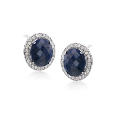 7.40 ct. t.w. Sapphire and .50 ct. t.w. Diamond Earrings in Sterling Silver &mdash; Alt Image 1