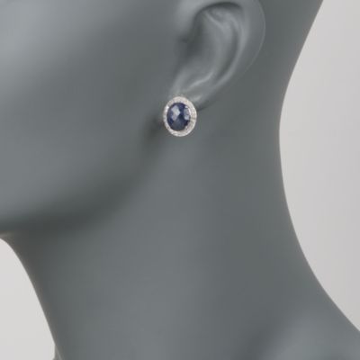 7.40 ct. t.w. Sapphire and .50 ct. t.w. Diamond Earrings in Sterling Silver &mdash; Alt Image 2