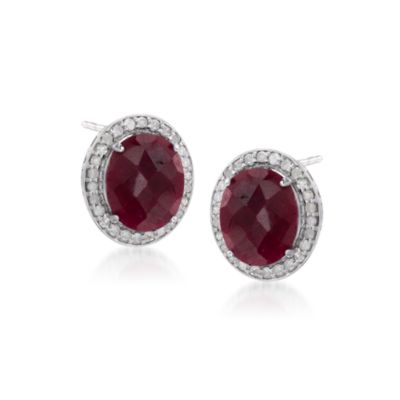 7.40 ct. t.w. Ruby and .50 ct. t.w. Diamond Earrings in Sterling Silver &mdash; Alt Image 1