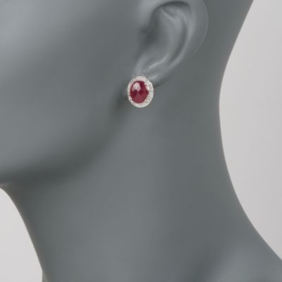 7.40 ct. t.w. Ruby and .50 ct. t.w. Diamond Earrings in Sterling Silver &mdash; Alt Image 2