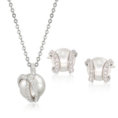 Swarovski Crystal Faux Pearl and Crystal Necklace and Earring Set. 14.75" &mdash; Alt Image 1