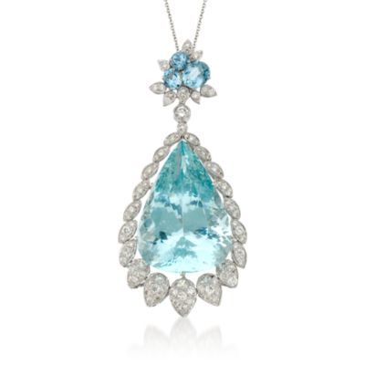 C.1990 Vintage 77.65 ct. t.w. Aquamarine and 3.60 ct. t.w. Diamond Pendant Necklace  In 18kt White Gold. 16" &mdash; Alt Image 1