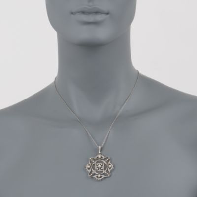 C. 1915 Vintage Cultured Pearl and .90 ct. t.w. Diamond Pendant Necklace in Two-Tone. 18" &mdash; Alt Image 2