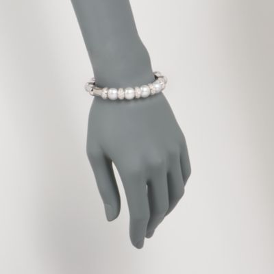 C. 1990 Vintage 11mm Cultured South Sea Pearl and 3.40 ct. t.w. Diamond Bangle Bracelet In 18kt White Gold. 6.5" &mdash; Alt Image 2