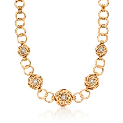 C. 1960 Vintage .45 ct. t.w. Diamond Floral Station Necklace in 14kt Yellow Gold. 15.25" &mdash; Alt Image 1