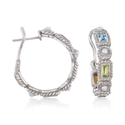 3.00 ct. t.w. Multi-Gem Hoop Earrings in Sterling Silver &mdash; Alt Image 1