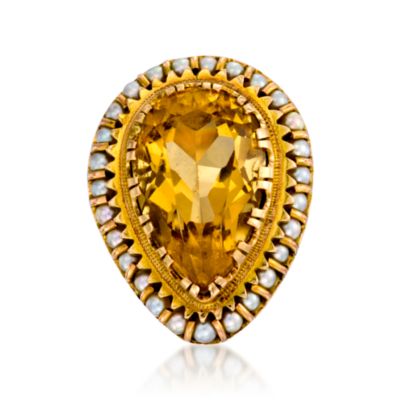 C. 1950 Vintage 12.50 Carat Citrine Ring With 2.5mm Cultured Pearls In 14kt Yellow Gold. Size 7 &mdash; Alt Image 1