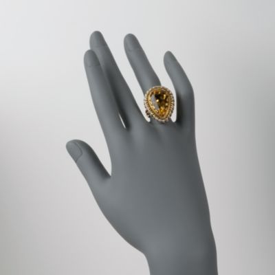 C. 1950 Vintage 12.50 Carat Citrine Ring With 2.5mm Cultured Pearls In 14kt Yellow Gold. Size 7 &mdash; Alt Image 2
