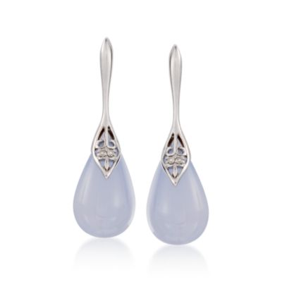 Blue Chalcedony Teardrop Earrings With Diamonds In 14kt White Gold &mdash; Alt Image 1