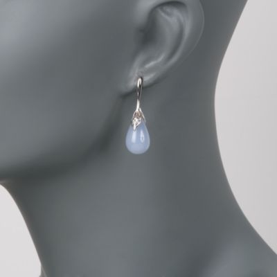 Blue Chalcedony Teardrop Earrings With Diamonds In 14kt White Gold &mdash; Alt Image 2