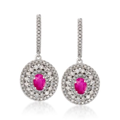 2.10 ct. t.w. Ruby and 1.50 ct. t.w. Diamond Drop Earrings in 14kt White Gold &mdash; Alt Image 1