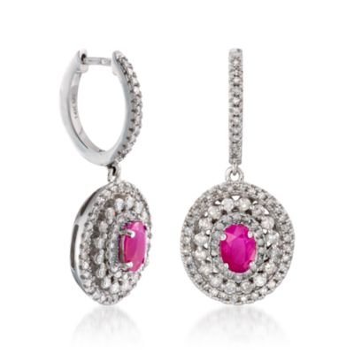 2.10 ct. t.w. Ruby and 1.50 ct. t.w. Diamond Drop Earrings in 14kt White Gold &mdash; Alt Image 3