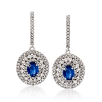 2.05 ct. t.w. Sapphire and 1.50 ct. t.w. Diamond Drop Earrings In 14kt White Gold &mdash; Alt Image 1