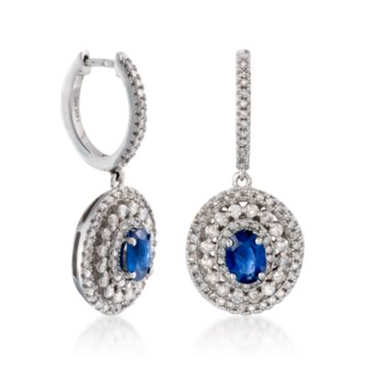 2.05 ct. t.w. Sapphire and 1.50 ct. t.w. Diamond Drop Earrings In 14kt White Gold &mdash; Alt Image 3