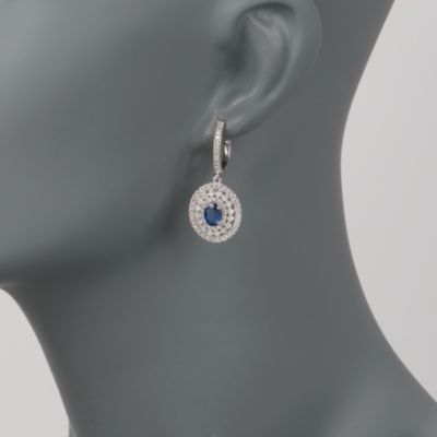 2.05 ct. t.w. Sapphire and 1.50 ct. t.w. Diamond Drop Earrings In 14kt White Gold &mdash; Alt Image 2