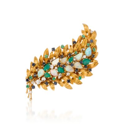 C. 1960 Vintage Multi-Gem and 1.50 ct. t.w. Diamond Leaf Pin in 18kt Yellow Gold &mdash; Alt Image 1