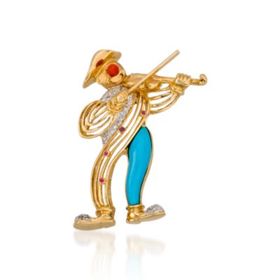 C. 1980 Vintage .20 ct. t.w. Diamond and Multi-Gem Clown Pin In 18kt Yellow Gold &mdash; Alt Image 1