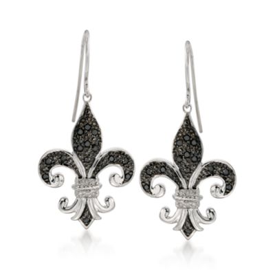 .25 ct. t.w. Black and White Diamond Fleur-De-Lis Earrings In Sterling Silver &mdash; Alt Image 1
