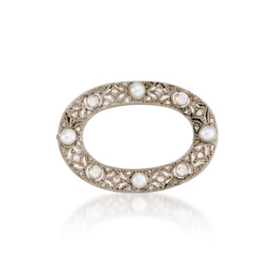 C. 1950 Vintage .40 ct. t.w. Diamond and Cultured Pearl Pin In Platinum  &mdash; Alt Image 1