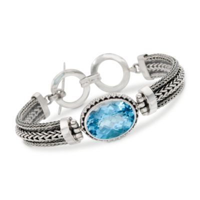 Balinese 15.50 Carat Blue Topaz Bracelet in Sterling Silver. 7" &mdash; Alt Image 1