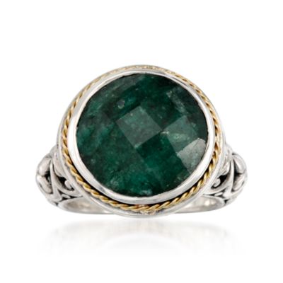 Balinese 14.25 Carat Emerald Ring in 14kt Yellow Gold and Sterling Silver &mdash; Alt Image 1