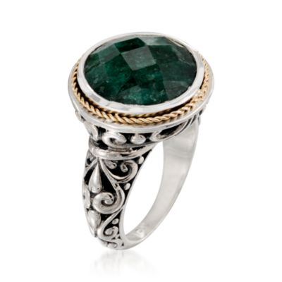 Balinese 14.25 Carat Emerald Ring in 14kt Yellow Gold and Sterling Silver &mdash; Alt Image 3
