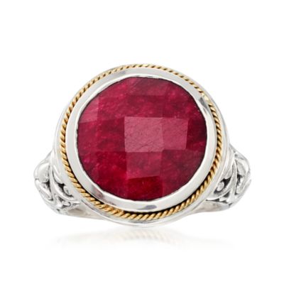 Balinese 15.00 Carat Ruby Ring in 14kt Yellow Gold and Sterling Silver &mdash; Alt Image 1