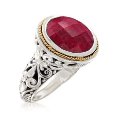 Balinese 15.00 Carat Ruby Ring in 14kt Yellow Gold and Sterling Silver &mdash; Alt Image 3